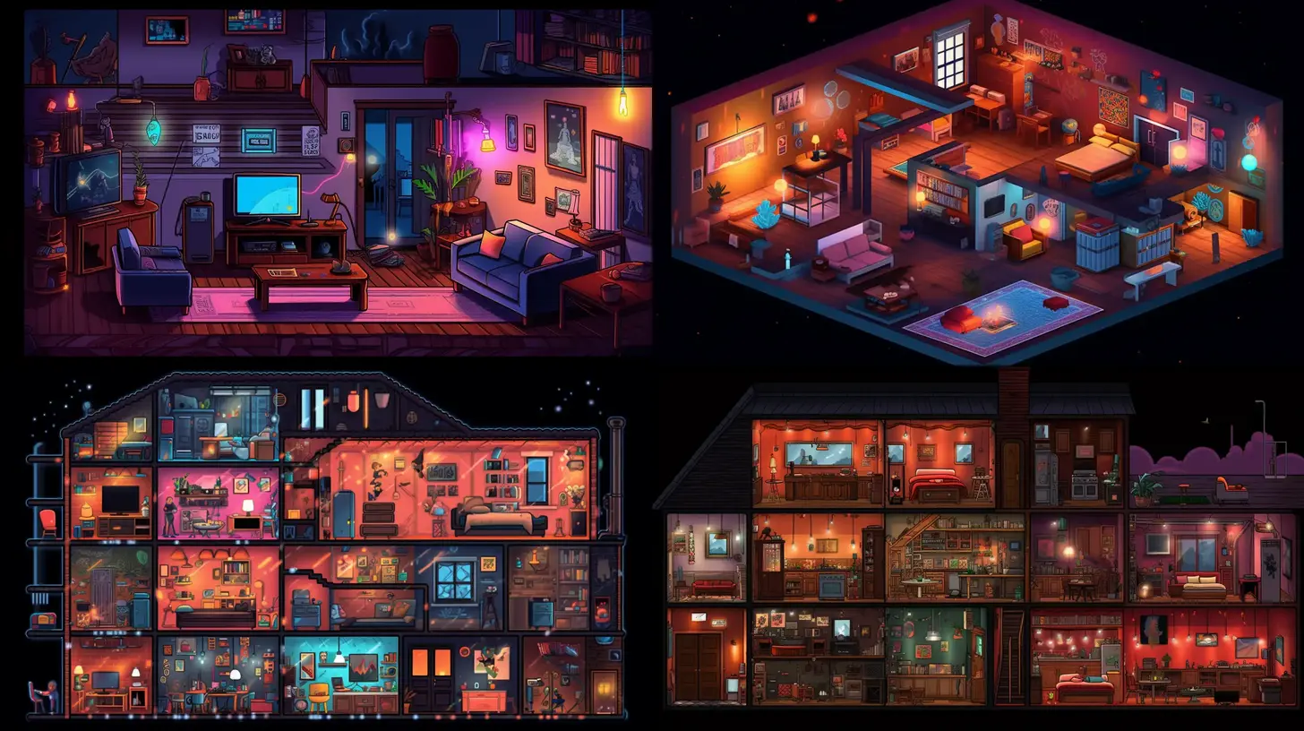 Raspberry Pi controlling home automation with lights using ChatGPT, illustrated in a 16-bit technology scene