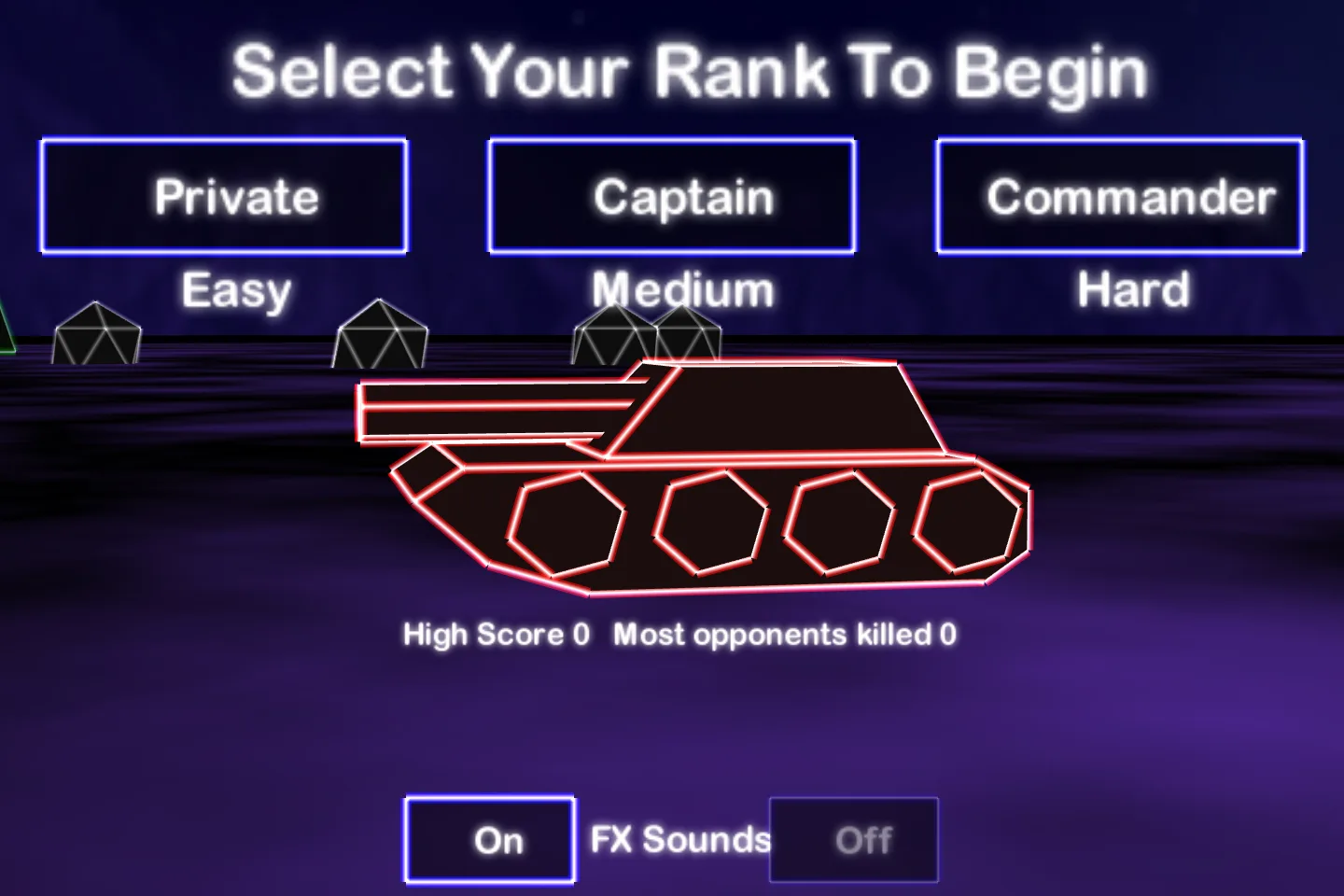 The main menu, demo tank slowly orbiting