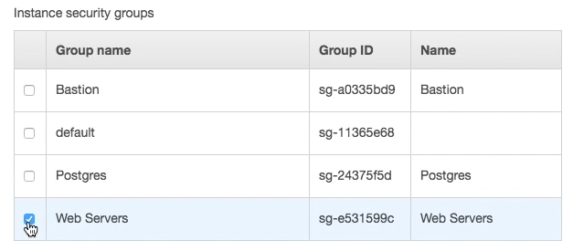 Choose instance security group