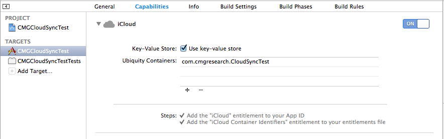 'Setup project for iCloud'